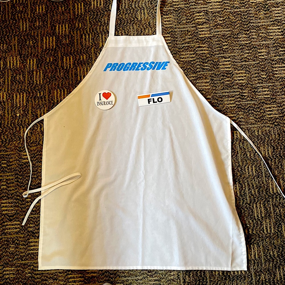 Flo from Progressive apron with I ❤️ Insurance pin and name tag- only worn once